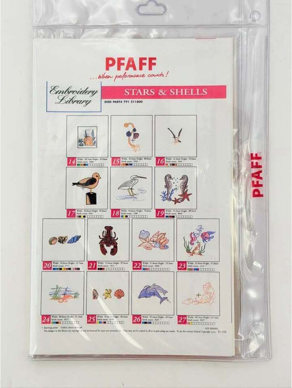 Pfaff Embroidery Library Stars & Shells Disk Part# 791 211800